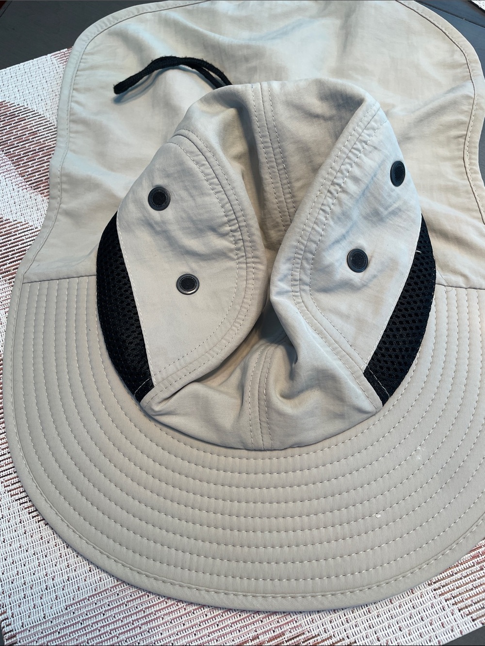 Light Khaki Sun Hat with Black Mesh Accents